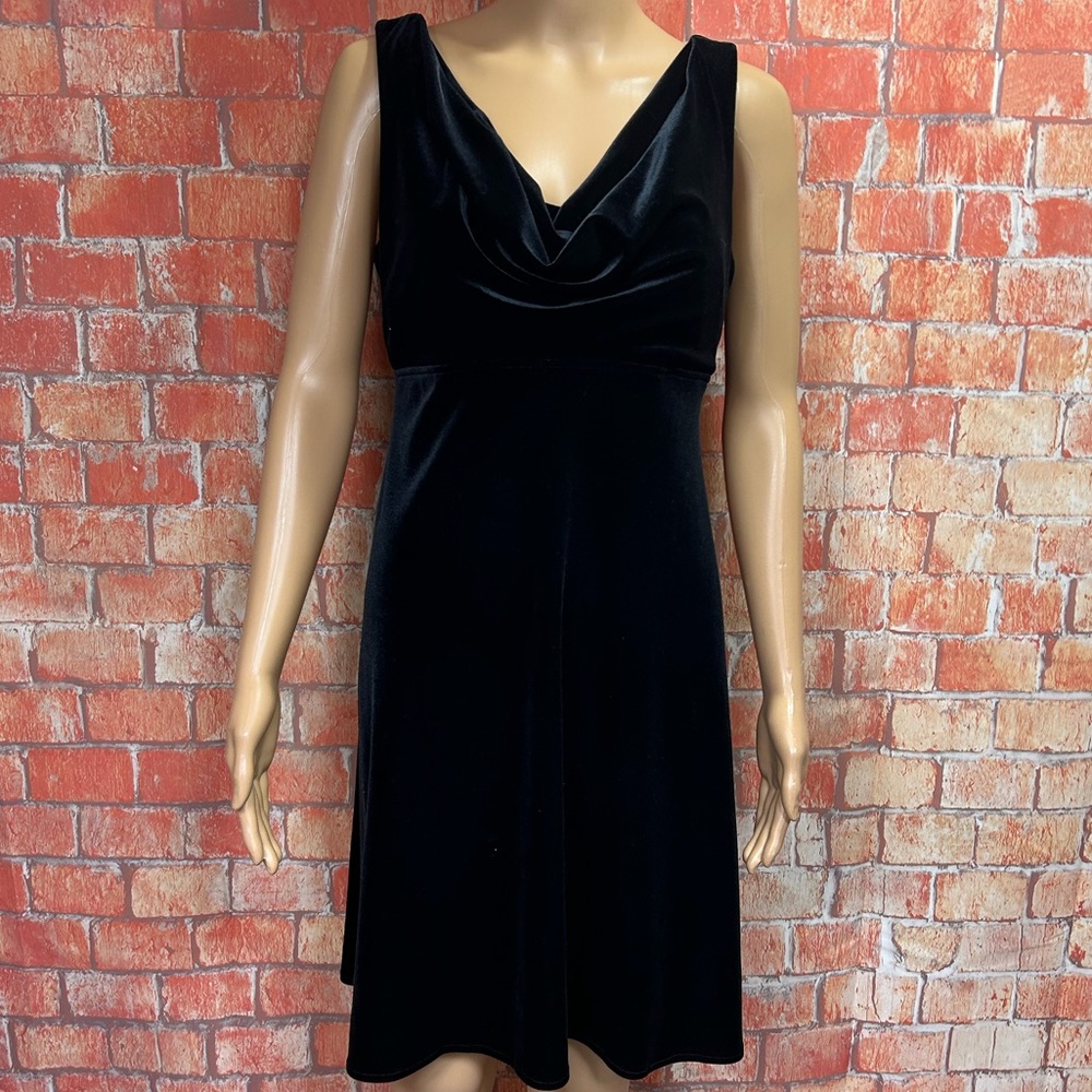 Betsy & Adam Black Velvet Cowl Neck Empire Waist Dress